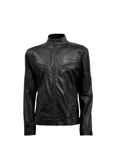 Men’s Black Leather Biker Jacket | Slim Fit Zipper Design - ZOQ Leather