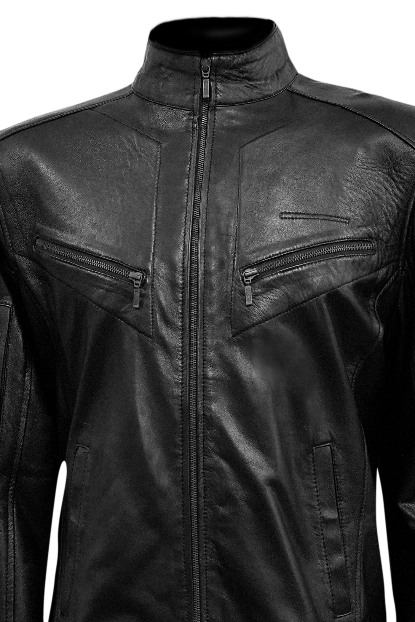Men’s Black Leather Biker Jacket | Slim Fit Zipper Design - ZOQ Leather