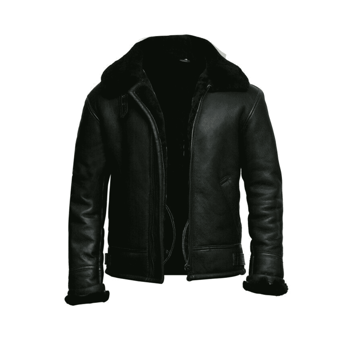 Men's Black Sheepskin Leather Bomber Jacket - ZOQ Leather
