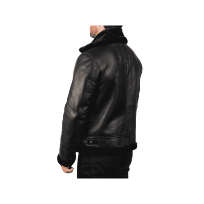 Men's Black Leather Jacket with Sheepskin Fur - ZOQ Leather