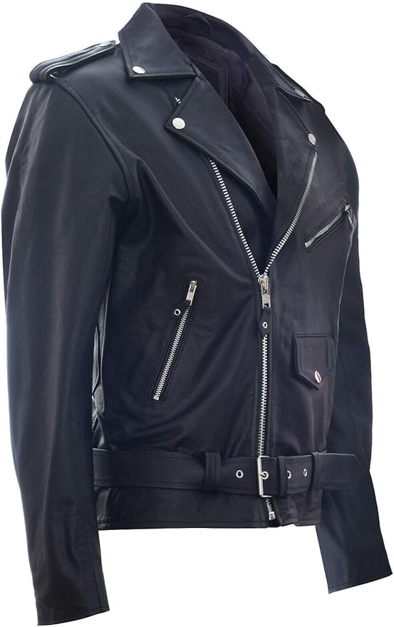 Men’s Classic Black Leather Biker Jacket – Slim Fit Moto Style with Belt & Zipper | Genuine Leather Motorcycle Jacket