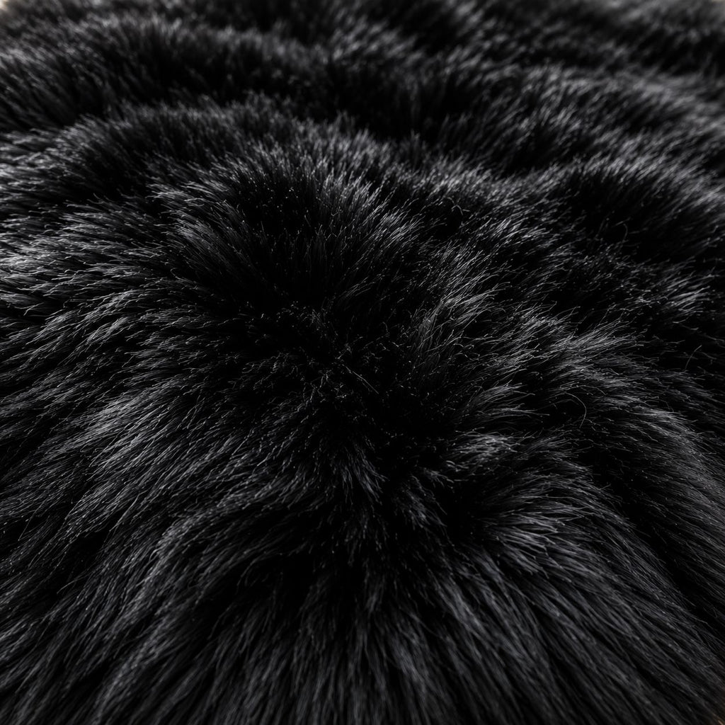 Macro close-up of dense black fur texture on ZOQ Leather floor mat