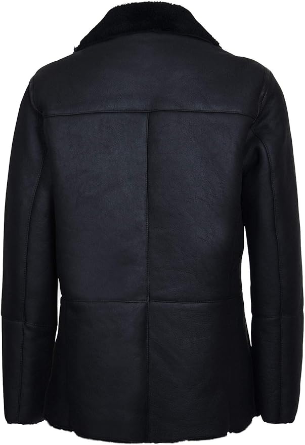 Men’s Black Shearling Leather Jacket – Premium Winter Coat with Fur Collar - ZOQ Leather