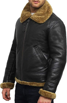 Men's Premium Shearling Leather Jacket - Warm and Stylish Winter Outerwear