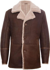 Mens Brown German Classic Real Sheepskin Shearling Leather Cromby Jacket Coat - ZOQ Leather