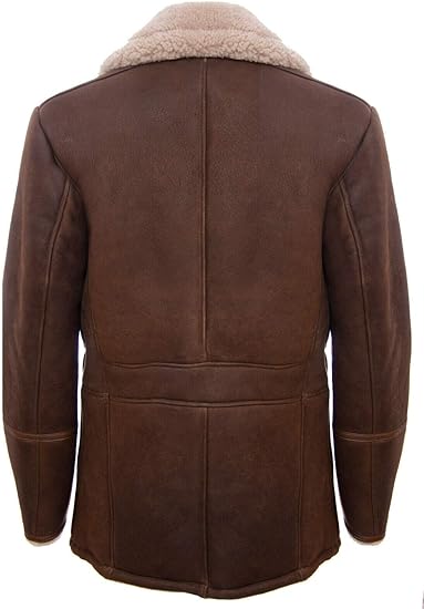 Mens Brown German Classic Real Sheepskin Shearling Leather Cromby Jacket Coat - ZOQ Leather