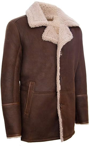 Mens Brown German Classic Real Sheepskin Shearling Leather Cromby Jacket Coat - ZOQ Leather