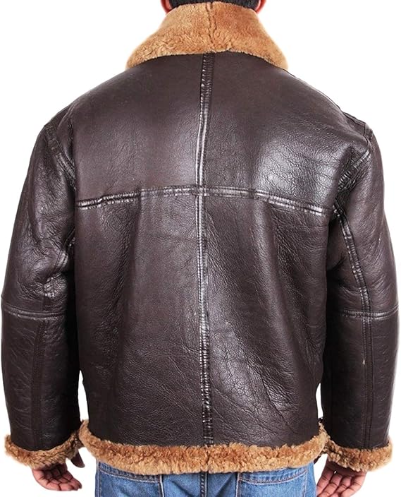 Men's Shearling Aviator Jacket - Genuine Leather with Fur Collar | Classic Winter Bomber Style