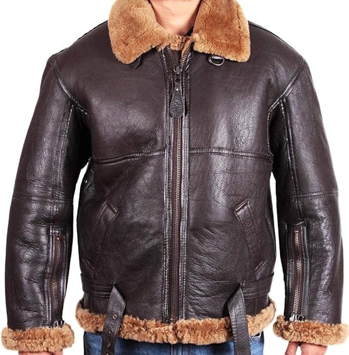 Men's Shearling Aviator Jacket - Genuine Leather with Fur Collar | Classic Winter Bomber Style - ZOQ Leather