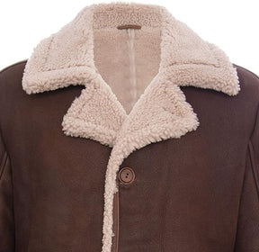 Mens Brown German Classic Real Sheepskin Shearling Leather Cromby Jacket Coat - ZOQ Leather