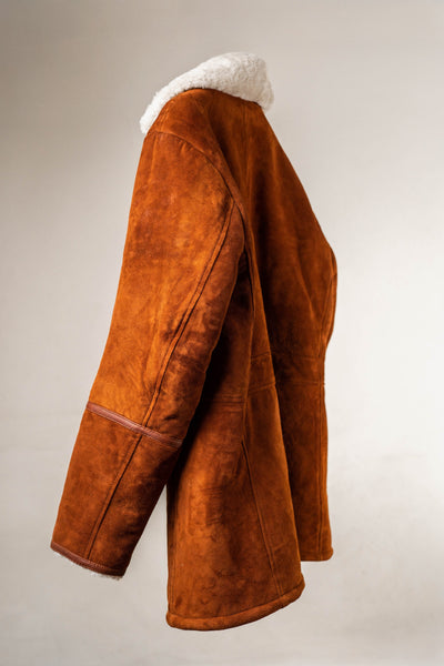 Men's Brown Shearling Leather Jacket - Classic Winter Coat with Fur Lining