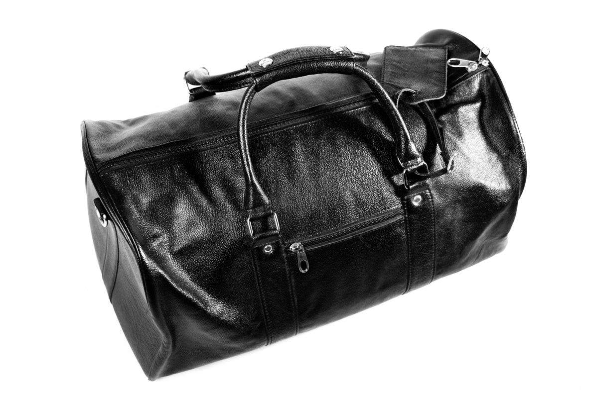 Black Leather Gym Duffle Bag – Luxury Travel & Weekender Bag for Men & Women" - ZOQ Leather