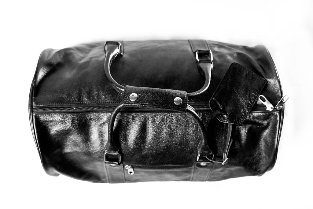 Black Leather Gym Duffle Bag – Luxury Travel & Weekender Bag for Men & Women" - ZOQ Leather