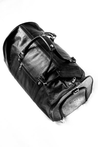 Black Leather Gym Duffle Bag – Luxury Travel & Weekender Bag for Men & Women" - ZOQ Leather