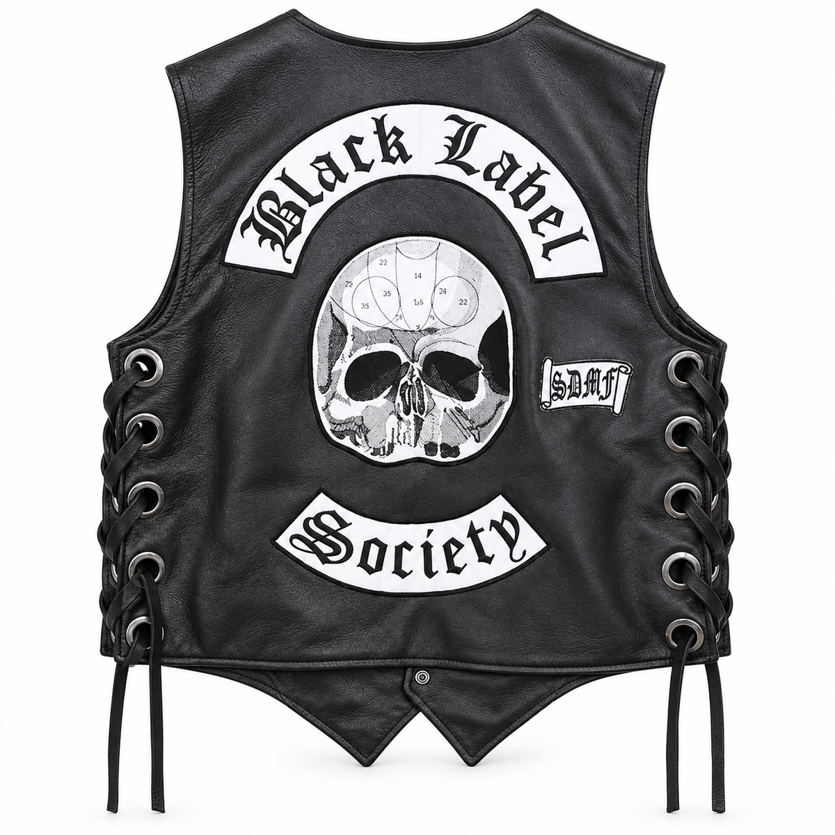 Men's Black Leather Biker Vest with Doom Crew Inc Patches