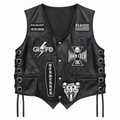 Men's Black Leather Biker Vest with Doom Crew Inc Patches