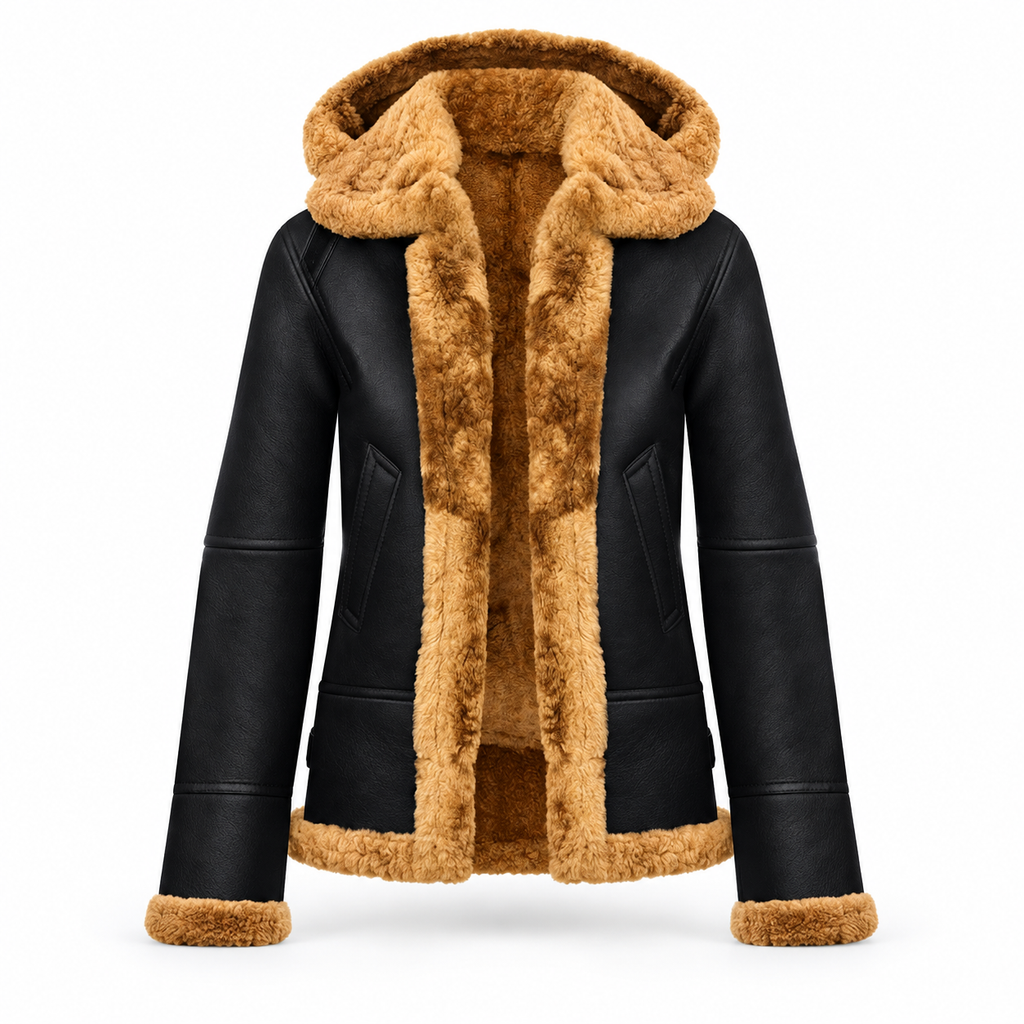 Women's Brown Ginger Hooded Sheepskin B3 Flying RAF Aviator Pilot Leather Jacket