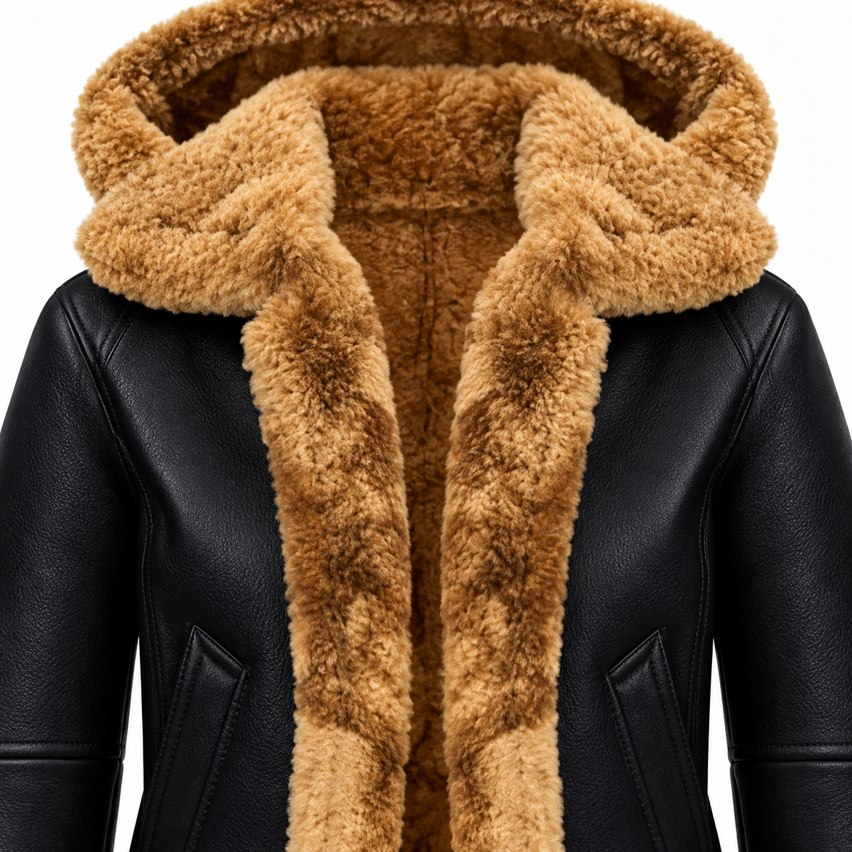 Women's Brown Ginger Hooded Sheepskin B3 Flying RAF Aviator Pilot Leather Jacket