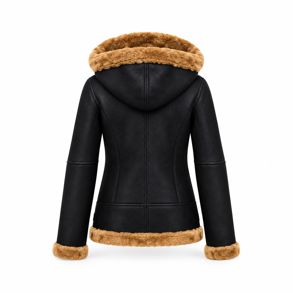Women's Brown Ginger Hooded Sheepskin B3 Flying RAF Aviator Pilot Leather Jacket