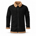 Men's Black Suede Bomber Style Jacket with Real Shearling Collar