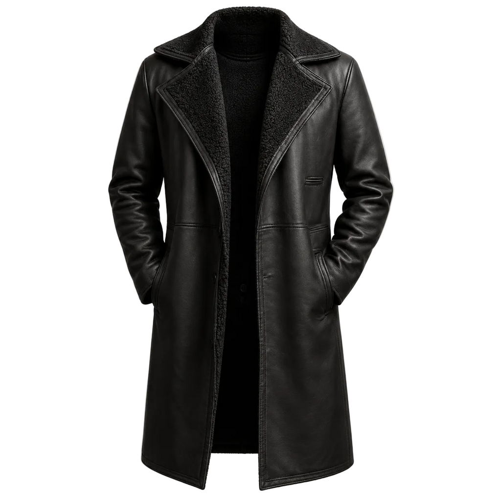 Manteau long en peau lainée pour homme - Élégante veste d'hiver longue