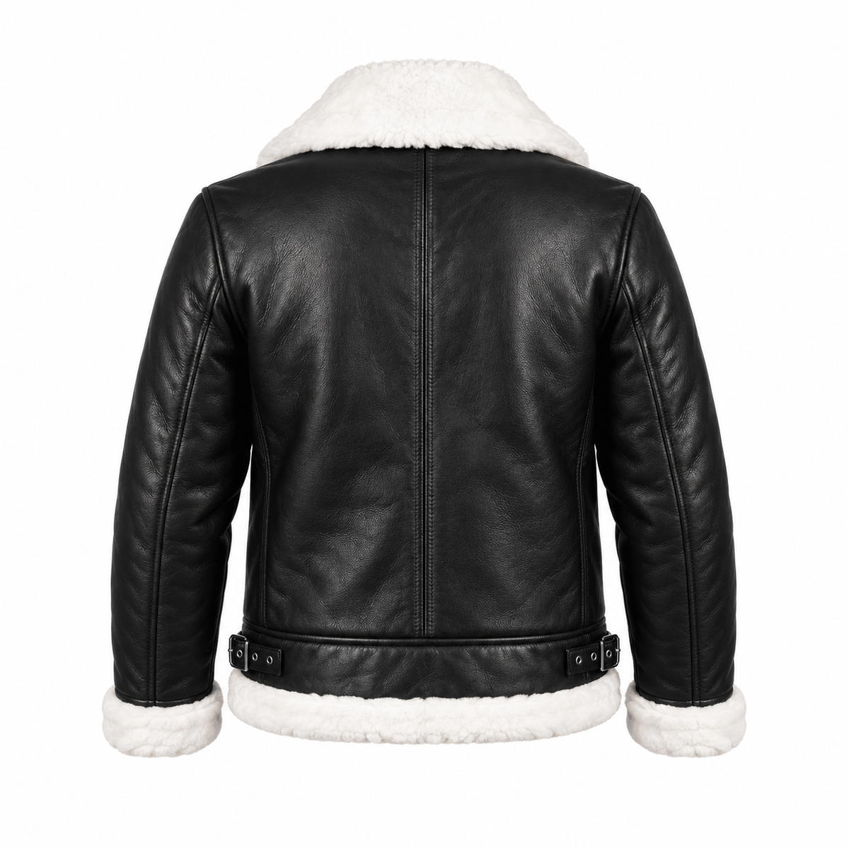 Men's Black Shearling Leather Jacket with White Sheepskin Fur