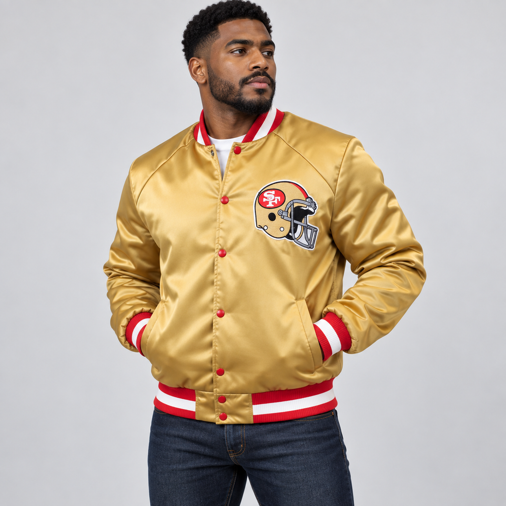 Veste Varsity en satin or et noir pour homme