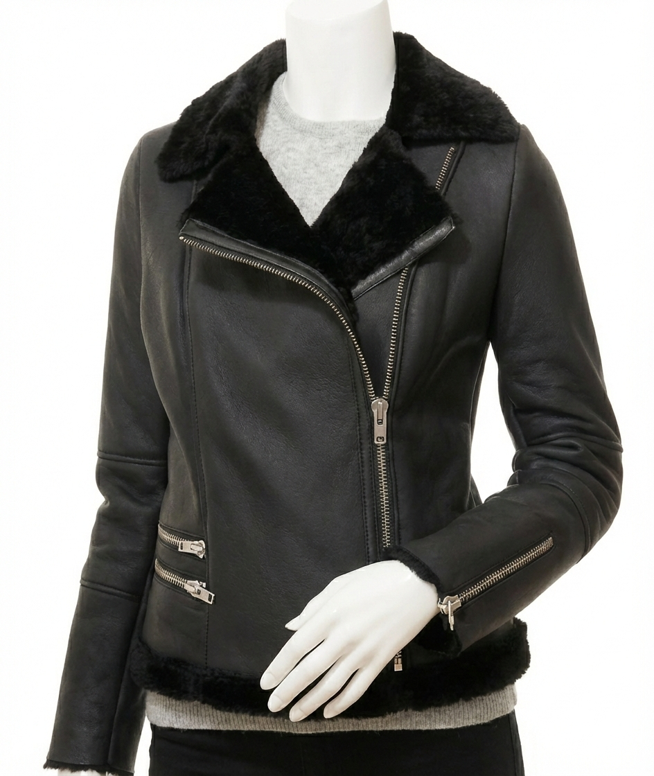 Women’s Black Lambskin Leather Biker Jacket | Slim Fit - ZOQ Leather