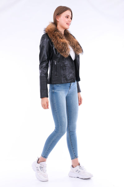 Ravenna Leather Biker Jacket - Black - ZOQ Leather