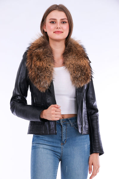 Ravenna Leather Biker Jacket - Black - ZOQ Leather