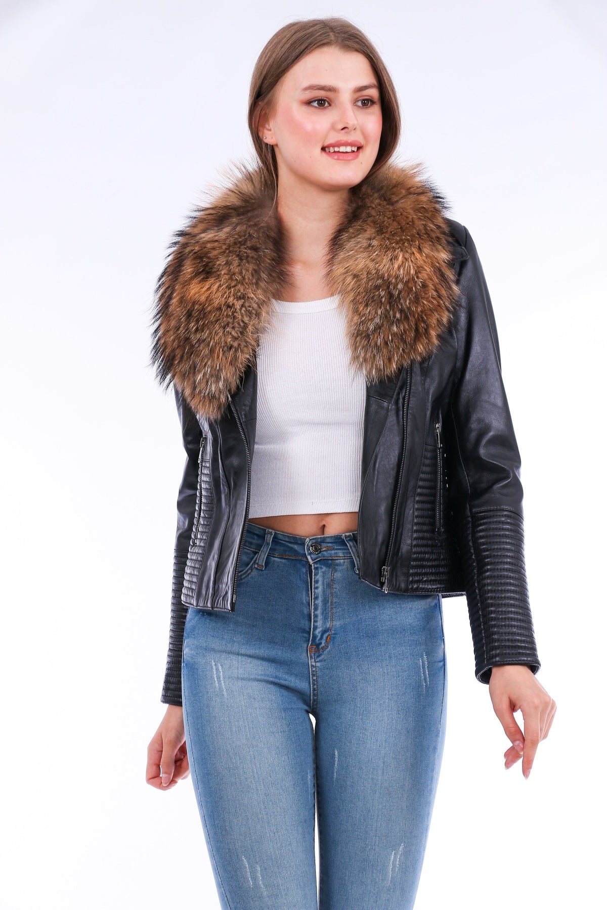 Ravenna Leather Biker Jacket - Black - ZOQ Leather
