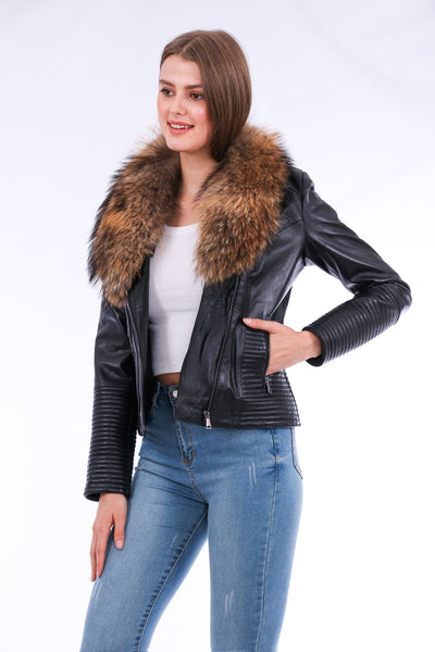 Ravenna Leather Biker Jacket - Black - ZOQ Leather