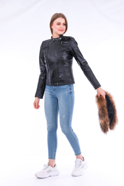 Ravenna Leather Biker Jacket - Black - ZOQ Leather