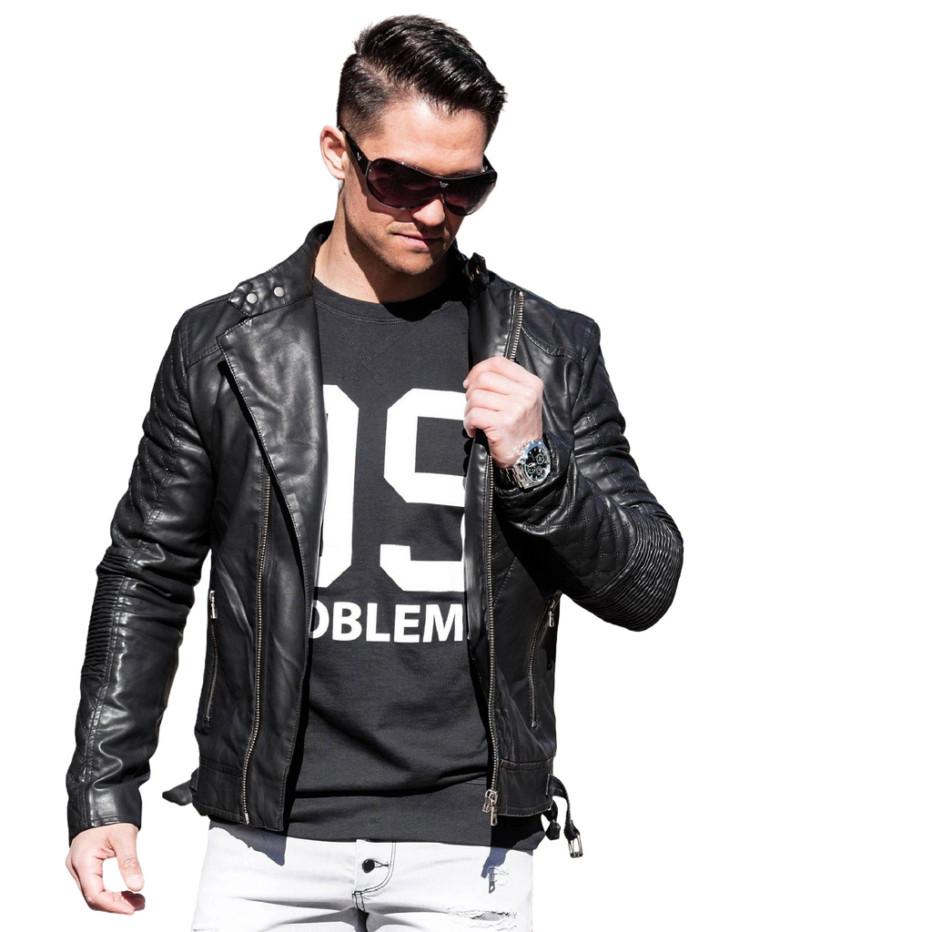 Stylish Diamond Quilted Sheepskin Leather Motorcycle Jacket for Men in Black - ZOQ Leather