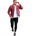 Unleash Your Inner Rebel with Men's Trendy Red Quilted Biker Sheepskin Leather Jacket - ZOQ Leather