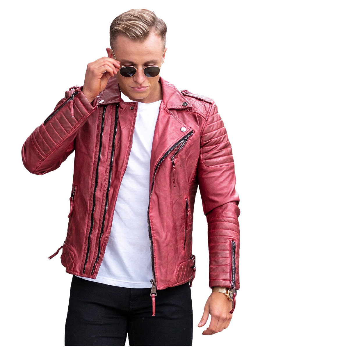 Unleash Your Inner Rebel with Men's Trendy Red Quilted Biker Sheepskin Leather Jacket - ZOQ Leather