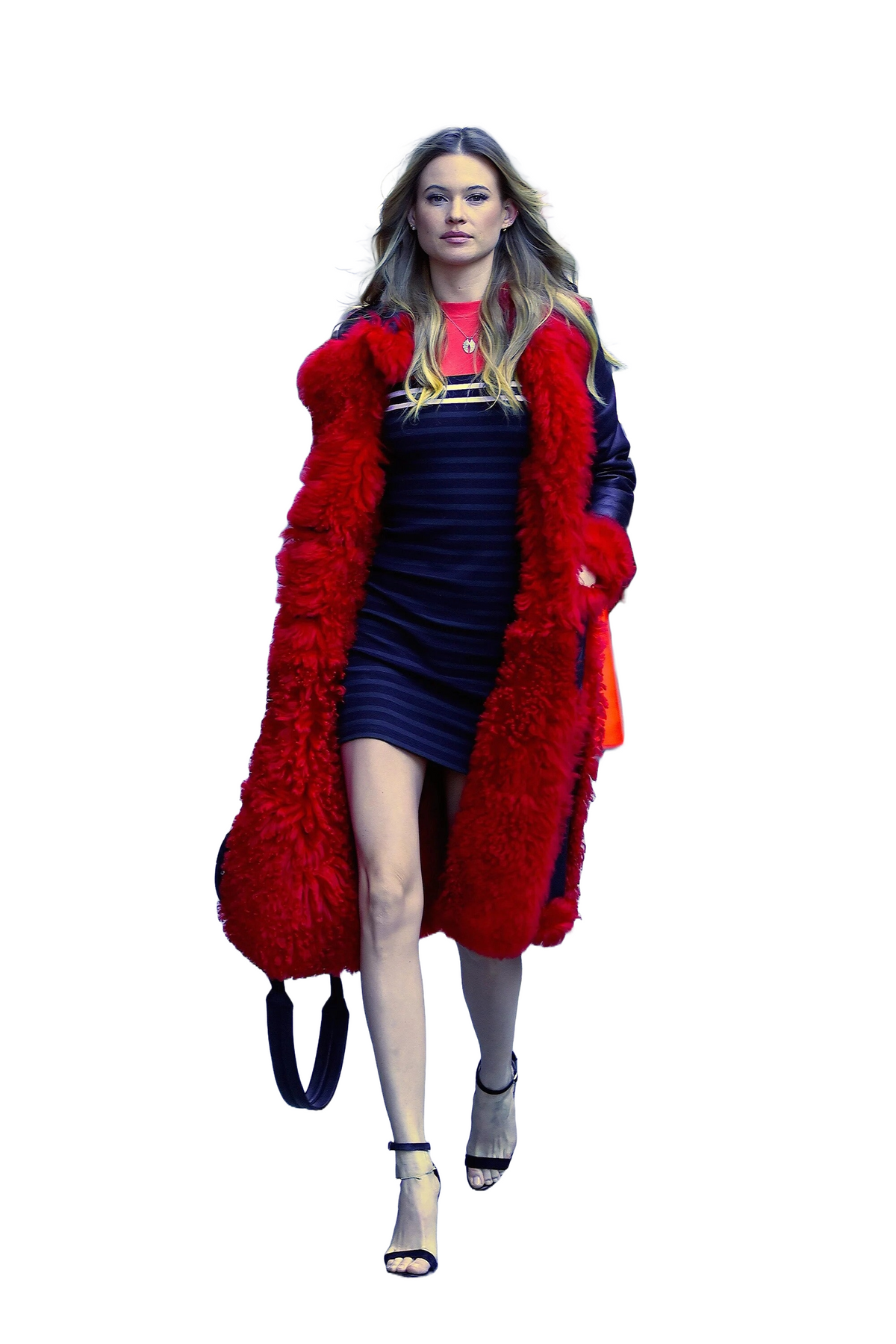 Behati Prinsloo Inspired Faux Shearling Red Short Trench Coat - Women's Outerwear - ZOQ Leather