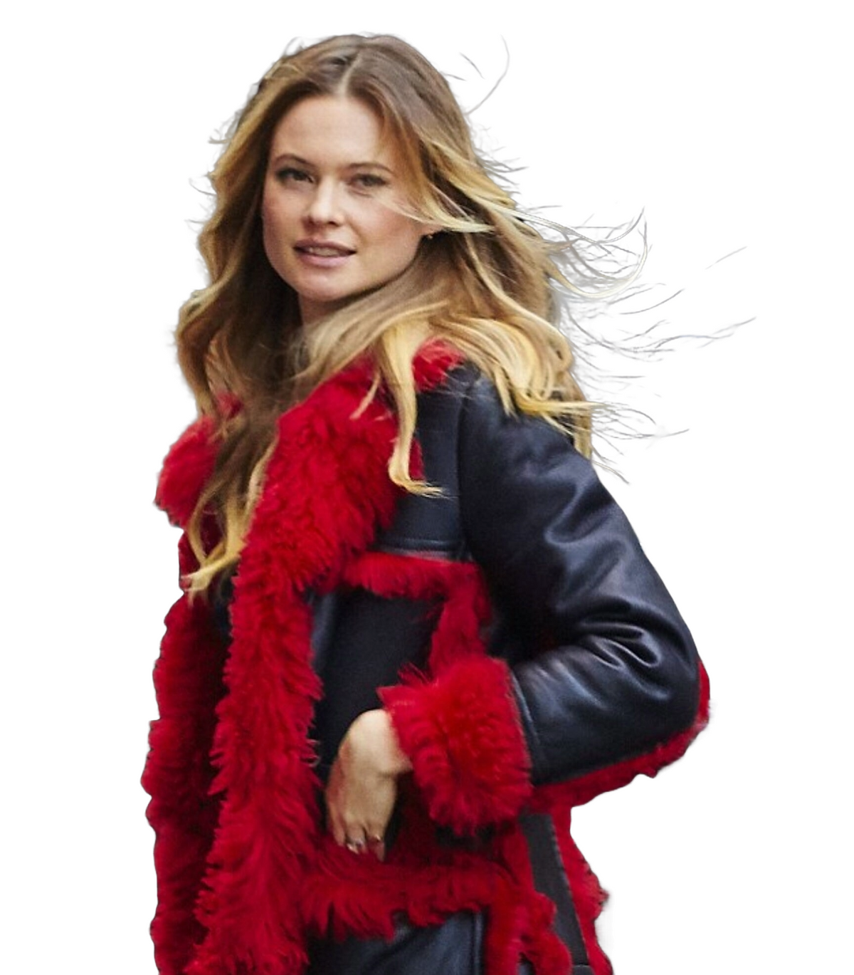 Behati Prinsloo Inspired Faux Shearling Red Short Trench Coat - Women's Outerwear - ZOQ Leather