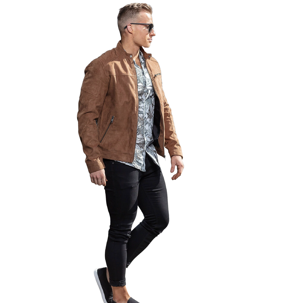 Brown Suede Cafe Racer Cowhide Leather Jacket for Men - ZOQ Leather