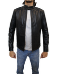 Sleek Black Cafe Racer Lambskin Leather Motorcycle Jacket for Men's Fashion - ZOQ Leather