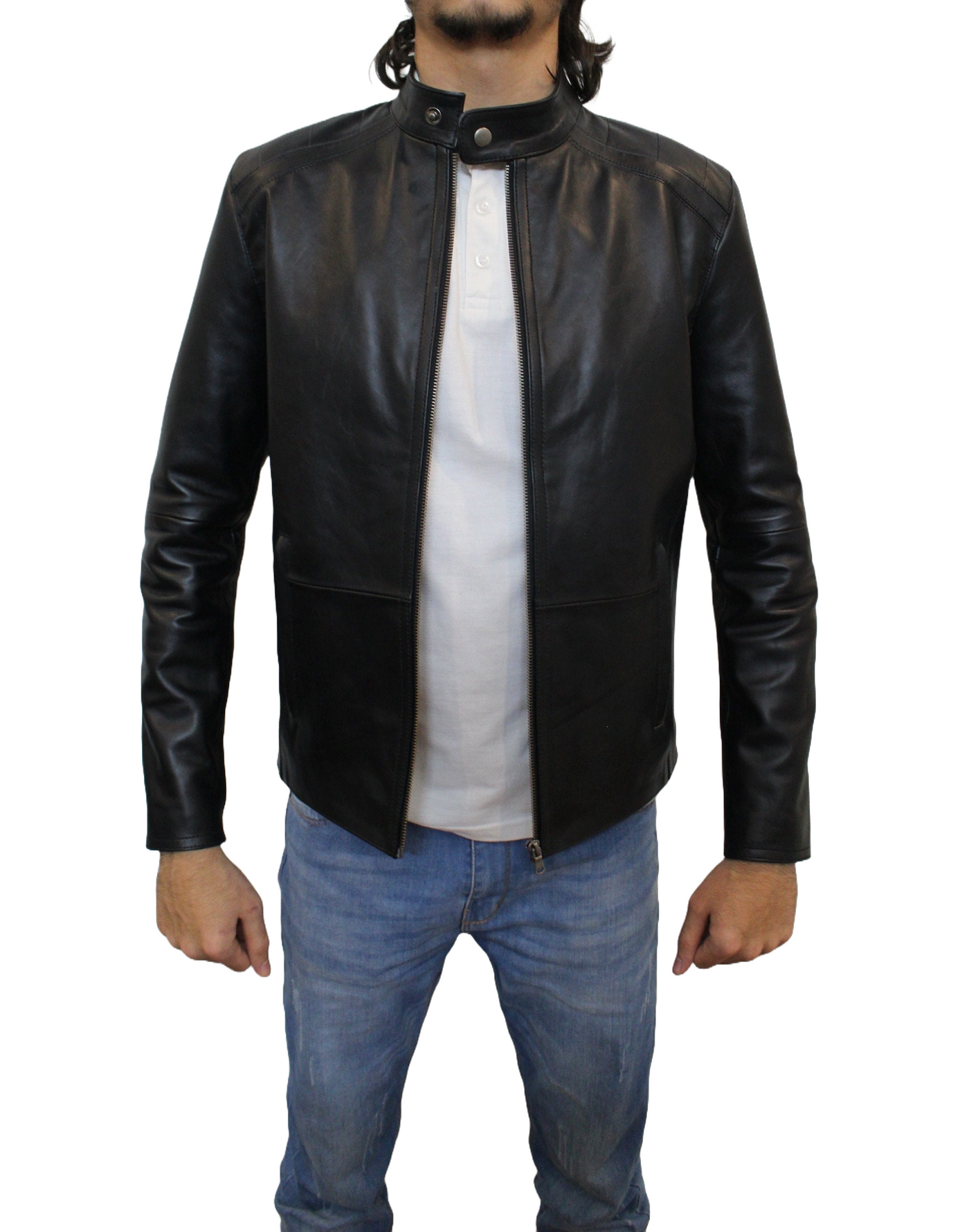 Sleek Black Cafe Racer Lambskin Leather Motorcycle Jacket for Men's Fashion - ZOQ Leather
