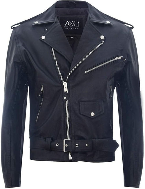 Mens Leather Brando Biker Rock Motorcycle Hide Jacket - ZOQ Leather