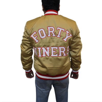 NFL San Francisco Forty Niners 49ers Gold Satin Men's Jacket -fanmade hand stitched for Football Fans - ZOQ Leather