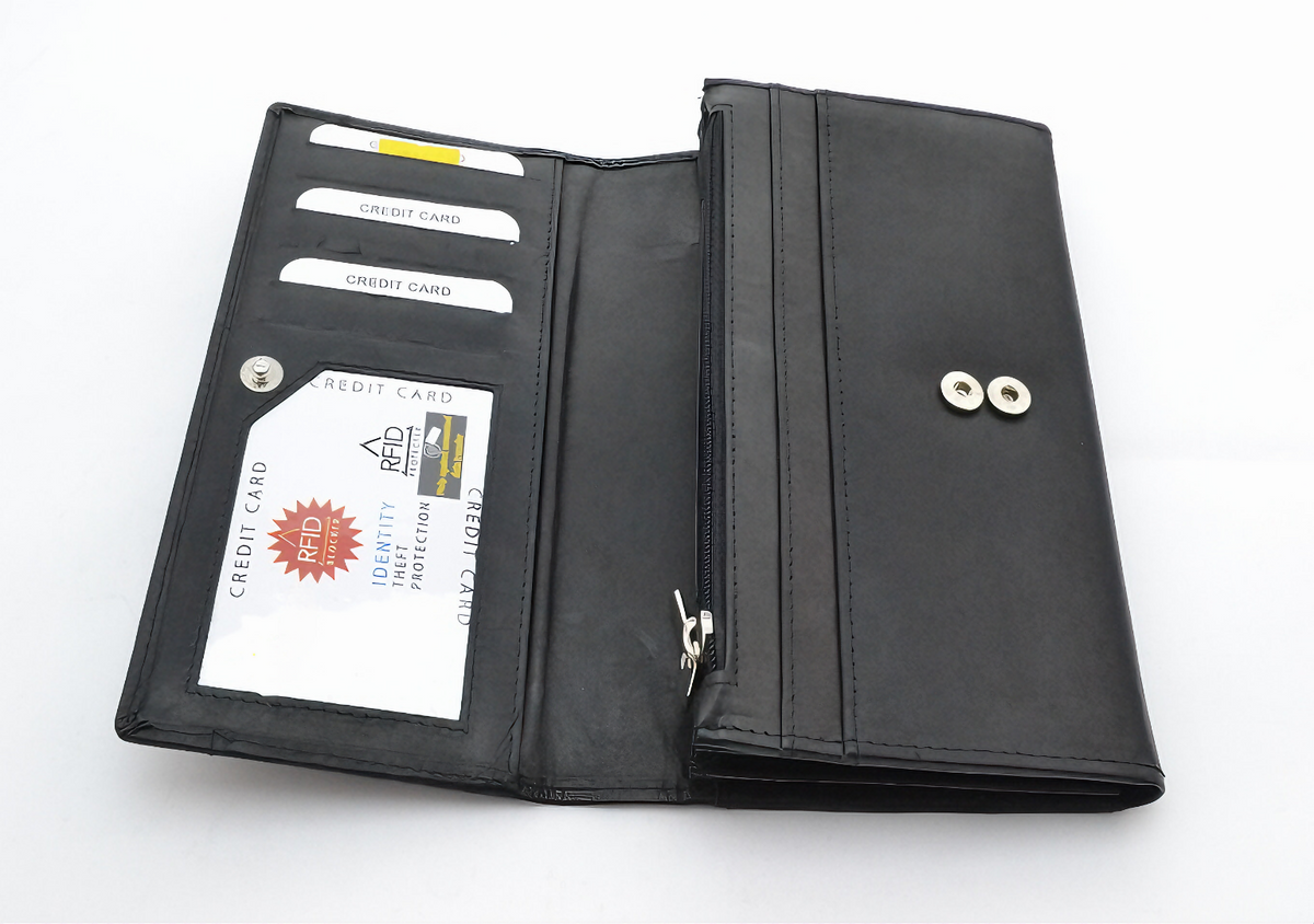 ZOQ Handmade Leather RFID Wallet for Women – Elegant Long Clutch with Card Slots, Zipper Pockets & Snap Closure - ZOQ Leather