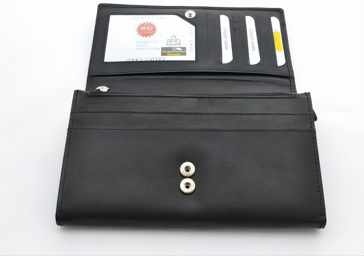 ZOQ Handmade Leather RFID Wallet for Women – Elegant Long Clutch with Card Slots, Zipper Pockets & Snap Closure - ZOQ Leather