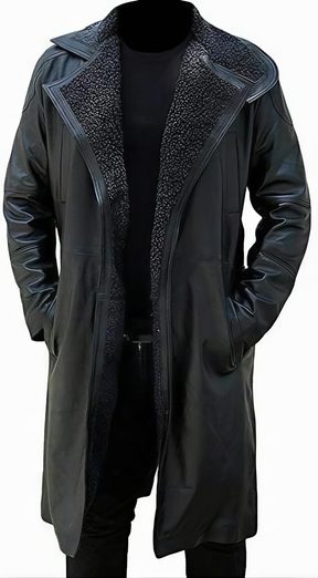 Men's Long Shearling Leather Coat - Stylish Full-Length Winter Jacket
