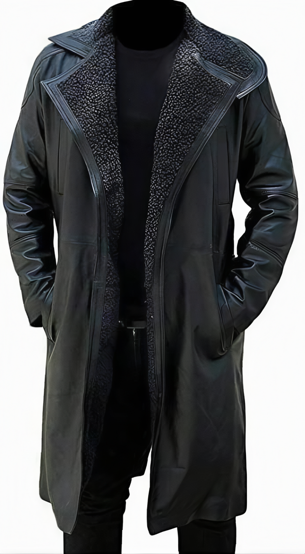 Men's Long Shearling Leather Coat - Stylish Full-Length Winter Jacket