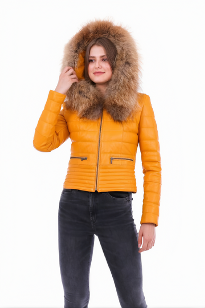 Women’s Yellow Quilted Leather Jacket | Anoraq Style - ZOQ Leather
