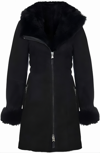 Women’s Black Suede Shearling Coat | Toscana Hooded Jacket - ZOQ Leather