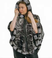 Reversible and Plus Size Leather Jacket Big Size Genuine Lamb Leather Pancho with Real Rex Rabbit - ZOQ Leather